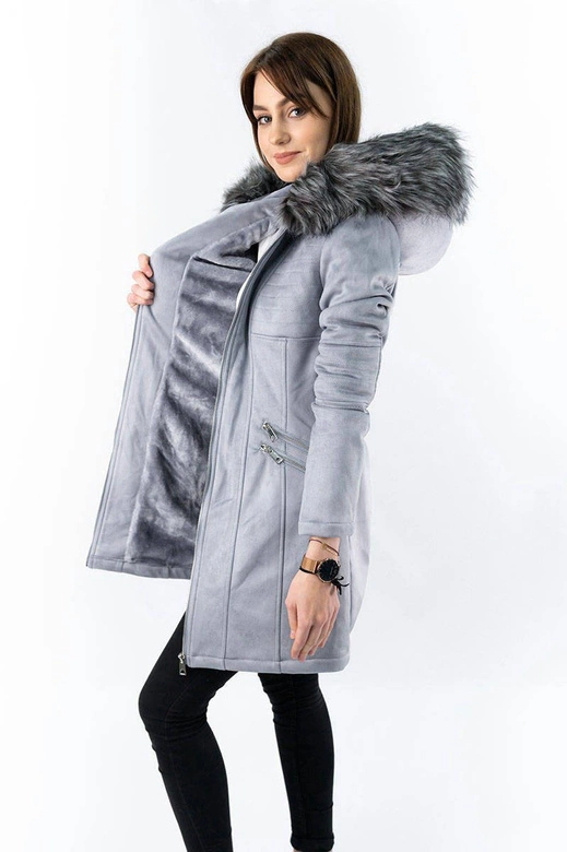 ZAMSZOWA DAMSKA KURTKA ZIMOWA Z KAPTUREM WRZOSOWA (6516)