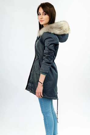 DAMSKA PARKA ZIMOWA NA FUTERKU GRANATOWA (B508)
