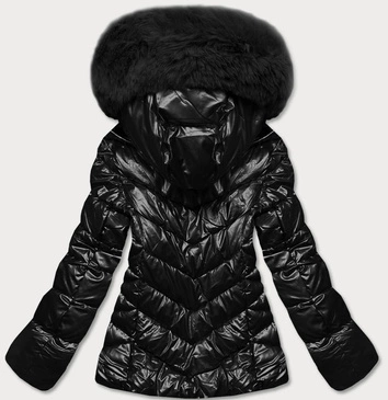 Krótka kurtka damska z futerkiem czarna (TY036-1)