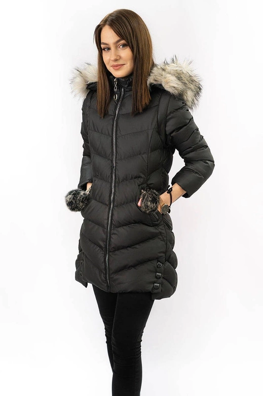 Zimowa kurtka damska z odpinanymi rękawami czarna (w761)