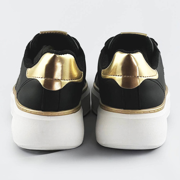 Sznurowane sneakersy z gwiazdką czarny-złoty (bb126a)