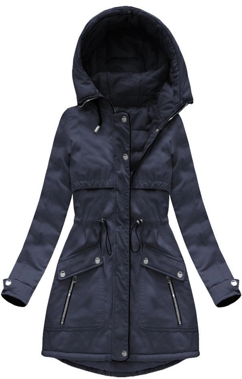 BAWEŁNIANA DAMSKA PARKA ZIMOWA Z PODPINKĄ GRANATOWA (W633)