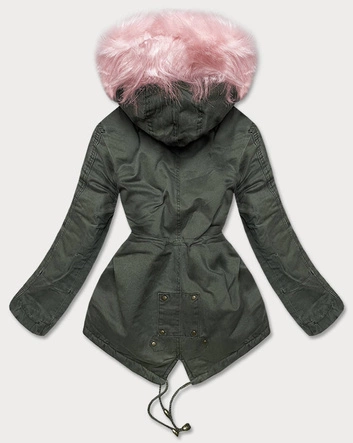 ZIMOWA PARKA DAMSKA KHAKI-RÓŻ (D-191-6)