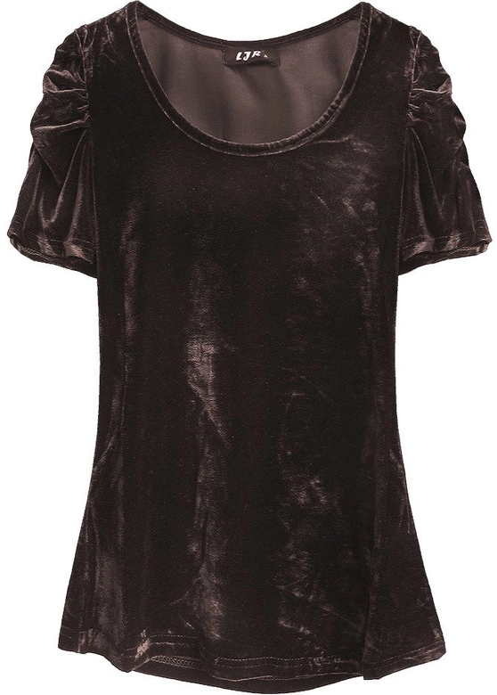 BLUZKA Z BUFIASTYMI RAMIONAMI BRĄZOWA (3681)