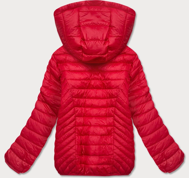 Pikowana kurtka damska z kapturem czerwona (B0124-4)