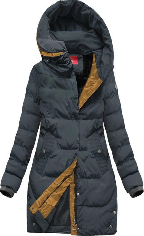 PIKOWANA DAMSKA KURTKA ZIMOWA Z KAPTUREM GRAFITOWA (M-123)