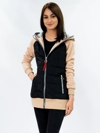 BLUZA DAMSKA Z ŁĄCZONYCH MATERIAŁÓW CZARNO-BEŻOWA (732)