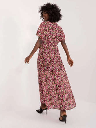 Letnia sukienka w kwiatki czarno-różowa (9656)