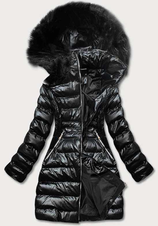 PIKOWANA DAMSKA KURTKA ZIMOWA CZARNA (5M777-392A)