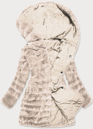 LEKKA KURTKA ZIMOWA DAMSKA FUTRO 2 W 1 BEŻOWA (39039)