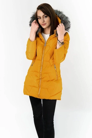 PIKOWANA KURTKA DAMSKA ZIMOWA ŻÓŁTA (B9527)