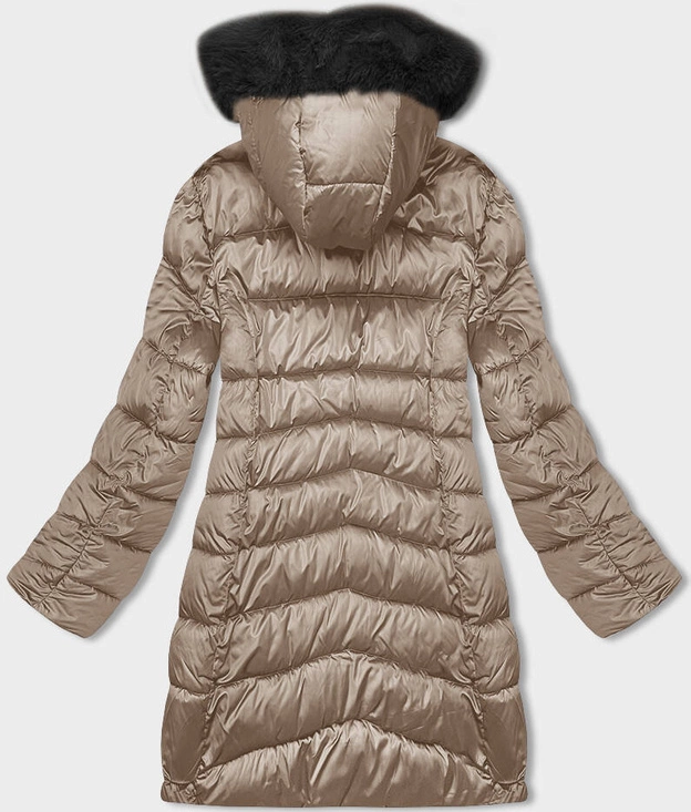 Zimowa dwustronna kurtka damska z kapturem cappuccino-czarny (B8202-1021)