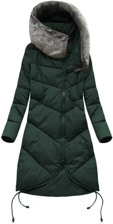 DŁUGA KURTKA DAMSKA ZIMOWA Z KAPTUREM ZIELONA (7755)