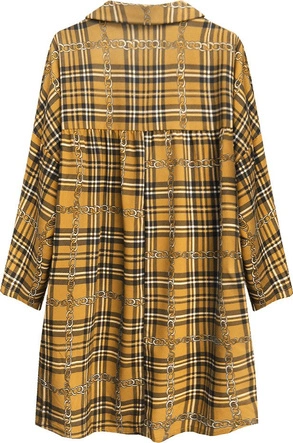 KOSZULA OVERSIZE W KRATĘ MUSZTARDOWA (302ART)