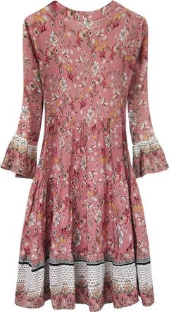 SUKIENKA BOHO W KOLOROWE KWIATKI RÓŻOWA (574/2ART)