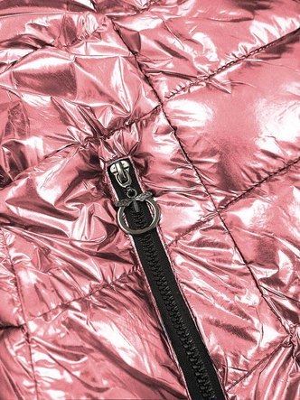 BŁYSZCZĄCA DWUSTRONNA KURTKA DAMSKA RÓŻOWA (B9543-13)