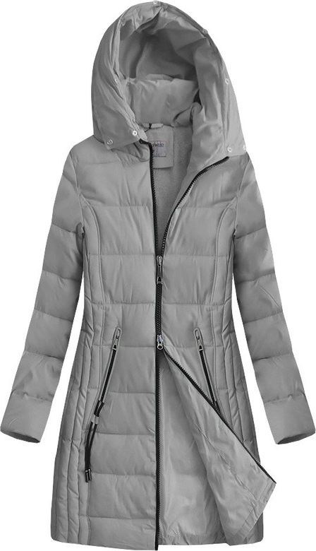 PIKOWANA DAMSKA ZIMOWA KURTKA Z KAPTUREM SZARA (B9501)