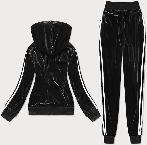 Welurowy komplet dresowy z lampasami czarny (YP-9964)