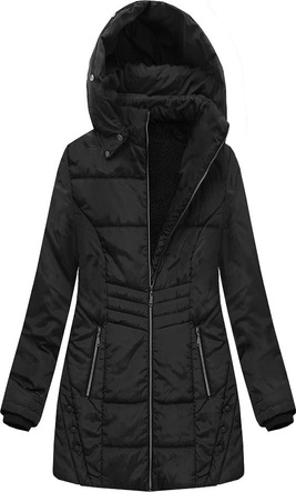 DŁUŻSZA PIKOWANA KURTKA Z KAPTUREM CZARNA (B2625-30)