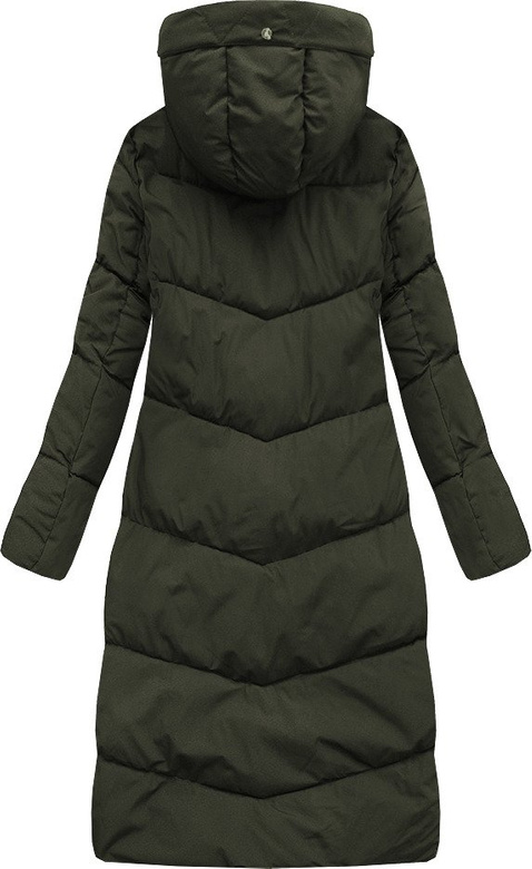 PROSTY PŁASZCZ ZIMOWY DAMSKI Z KAPTUREM KHAKI (J9-007)