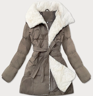 Kurtka damska ze stójką obszyta futerkiem J Style ciemny beżowy (16M9165-84)