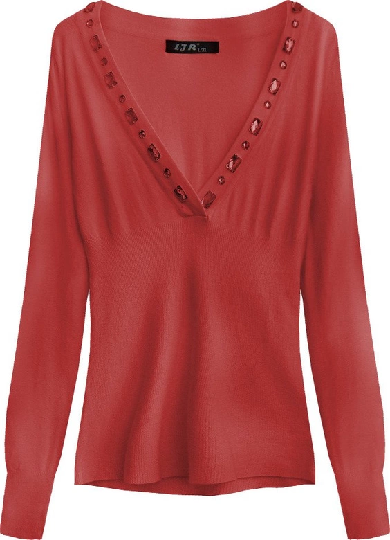 SWETER Z OZDOBNYMI KAMIENIAMI CZERWONY (1519)