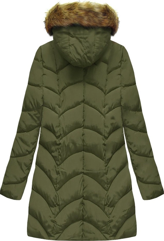 PIKOWANA ZIMOWA DAMSKA KURTKA Z KAPTUREM KHAKI (X1801X)