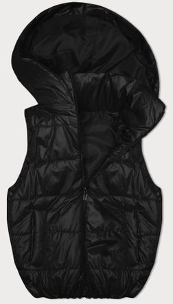 Puchowy bezrękawnik z odpinanym kapturem czarny (B8247-1)