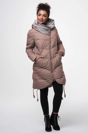 DŁUGA KURTKA ZIMOWA Z KAPTUREM ANTYCZNY RÓŻ (J18-002)