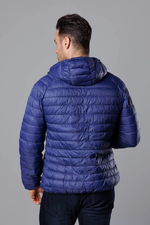 Pikowana kurtka męska z kapturem ciemno niebieska (HM112-50)