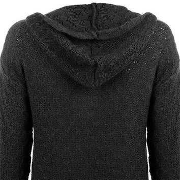 DŁUGI KARDIGAN Z KAPTUREM CZARNY (SW000)