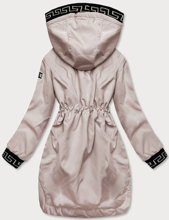 Cienka kurtka damska z ozdobną lamówką beżowa (B8142-51)