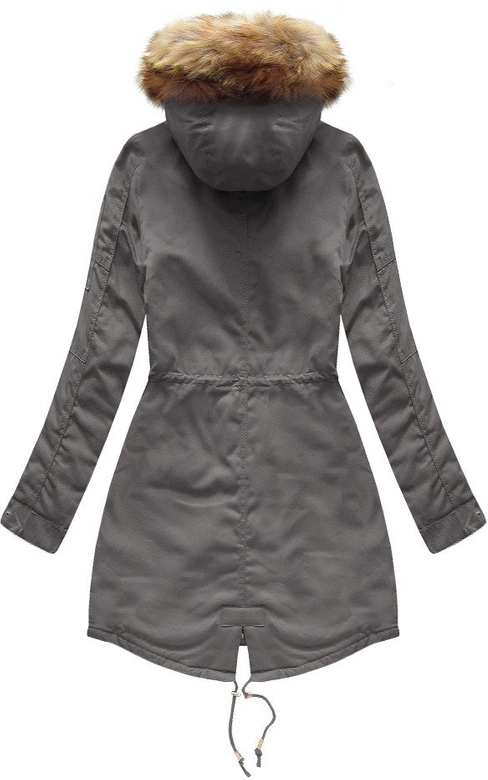 BAWEŁNIANA PARKA NA KOŻUSZKU STALOWA (B1303)