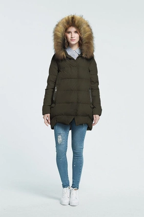 KURTKA Z PUCHEM NATURALNYM KHAKI (8071)