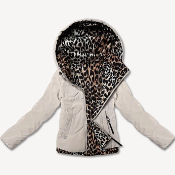 Krótka luźna kurtka z motywem panterki Miss TiTi jasny beż (25898)