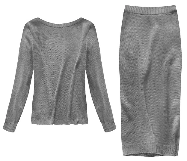 KOMPLET A'LA WEŁNIANY SWETER+SPÓDNICA CIEMNOSZARY (159ART)