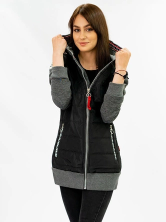 BLUZA DAMSKA Z ŁĄCZONYCH MATERIAŁÓW CZARNO-GRAFITOWA (732)