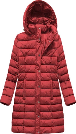 PIKOWANA ZIMOWA KURTKA DAMSKA Z KAPTUREM CZERWONA (7793PLUS)