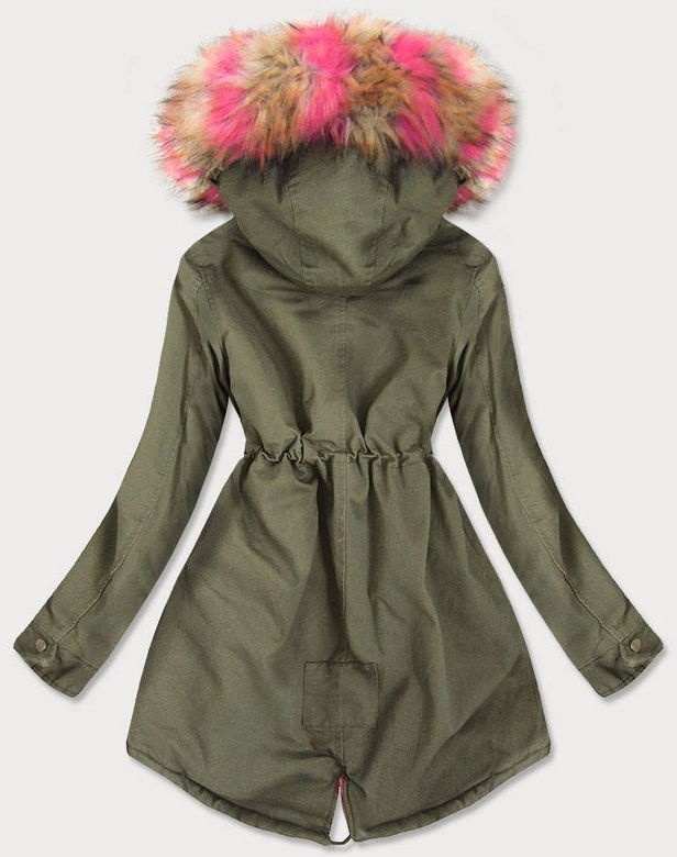 KURTKA PARKA DAMSKA ZIMOWA KHAKI-RÓŻOWA (X619X)