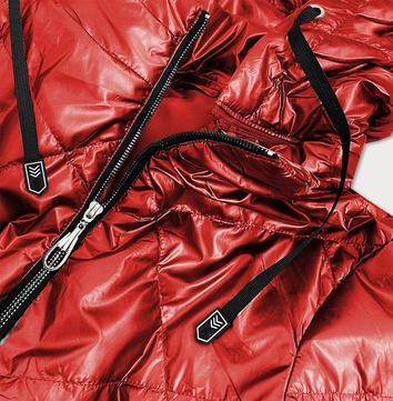 Błyszcząca damska kurtka z kapturem czerwona (b9575)