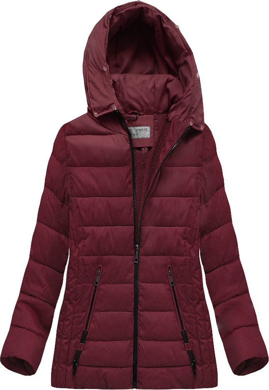 PIKOWANA KURTKA Z KAPTUREM BORDOWA (R9505)