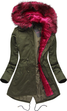 BAWEŁNIANA PARKA ZIMOWA KHAKI-BORDOWA (L111)