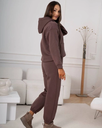 Bawełniany gruby dres damski czekoladowy (82143)