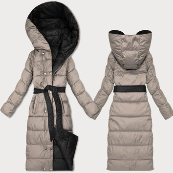 Dwustronna zimowa kurtka z paskiem Minority czarny-beżowy (M2-6519-1+62)