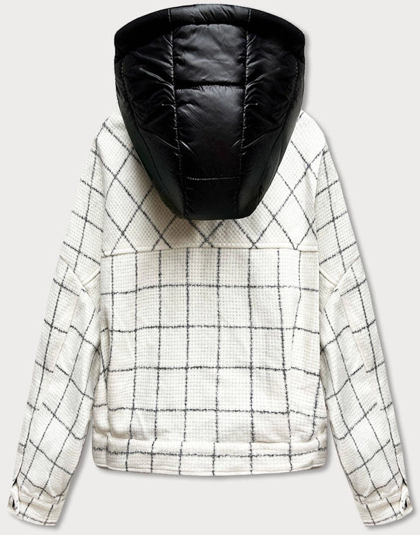 Krótka kurtka koszulowa w kratę ecru (AG3-1839)