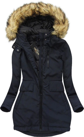 DŁUGA KURTKA Z KAPTUREM GRANATOWA (7680)