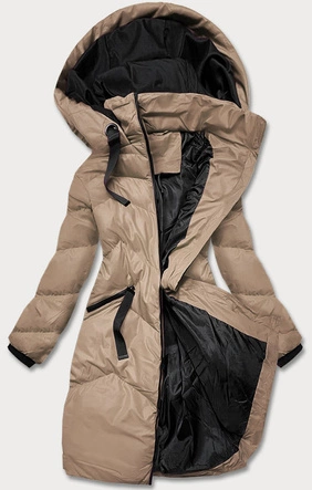 KURTKA ZIMOWA DAMSKA Z KAPTUREM CIEMNOBEŻOWA (5M733-84)