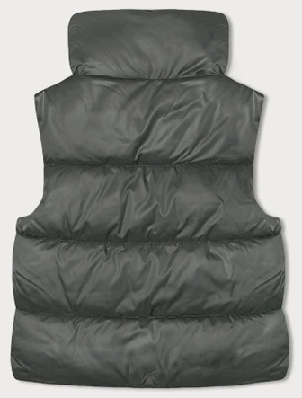 Krótki bezrękawnik damski ze stójką szarozielony (B8245-70)