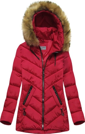 ZIMOWA PIKOWANA KURTKA DAMSKA Z KAPTUREM CZERWONA (B2633)