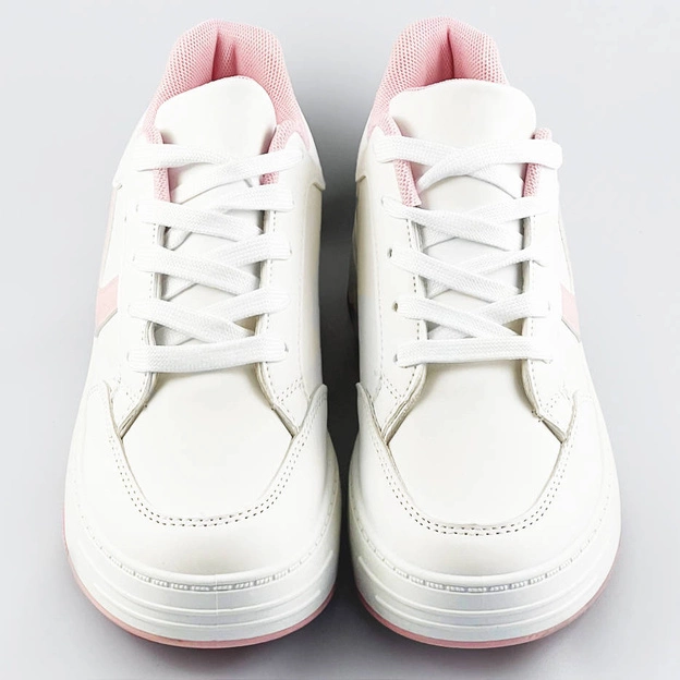 Sznurowane buty sportowe damskie biało-różowe (s070)